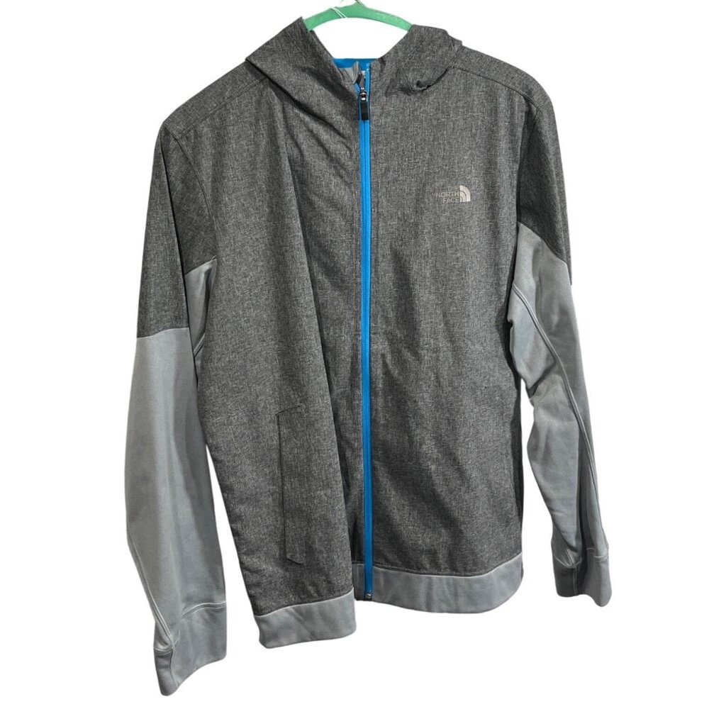 The North Face Mens XL Gray & Blue Hooded Jacket 100% Polyester Full-Zip 92e